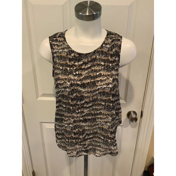 Rag & Bone Tan/Black/White Wavy Print Lightweight Tank Top, Size XS - Picture 1 of 5